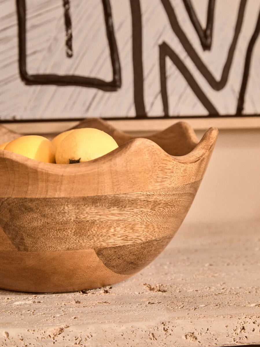 Mango Wood Serving or Fruit Bowl with Scalloped Edge | Kara
