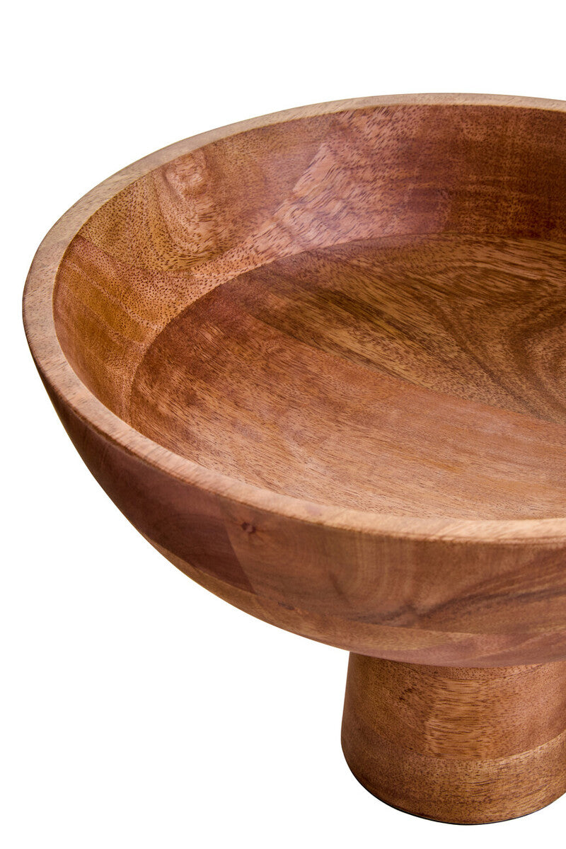 Kara Mango Wood Serving or Fruit Bowl with Pedestal Base - Image 3