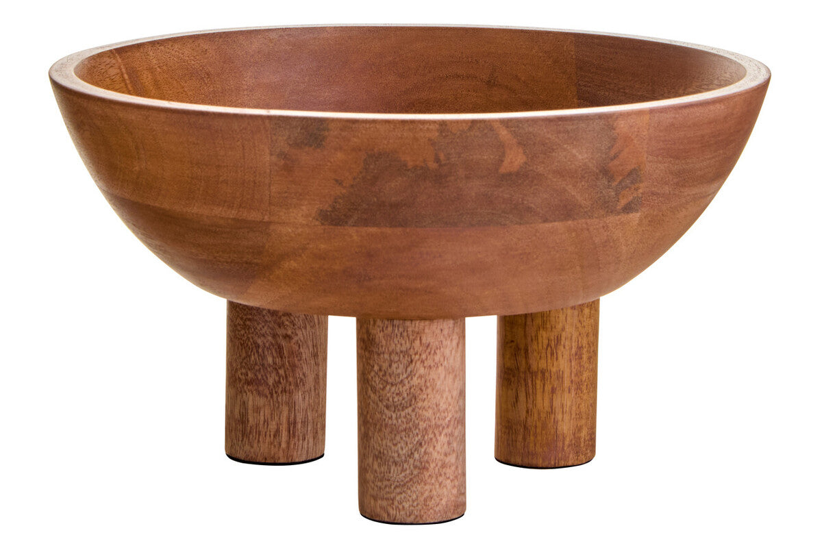 Kara Mango Wood Serving or Fruit Bowl with Footed Base - Image 1