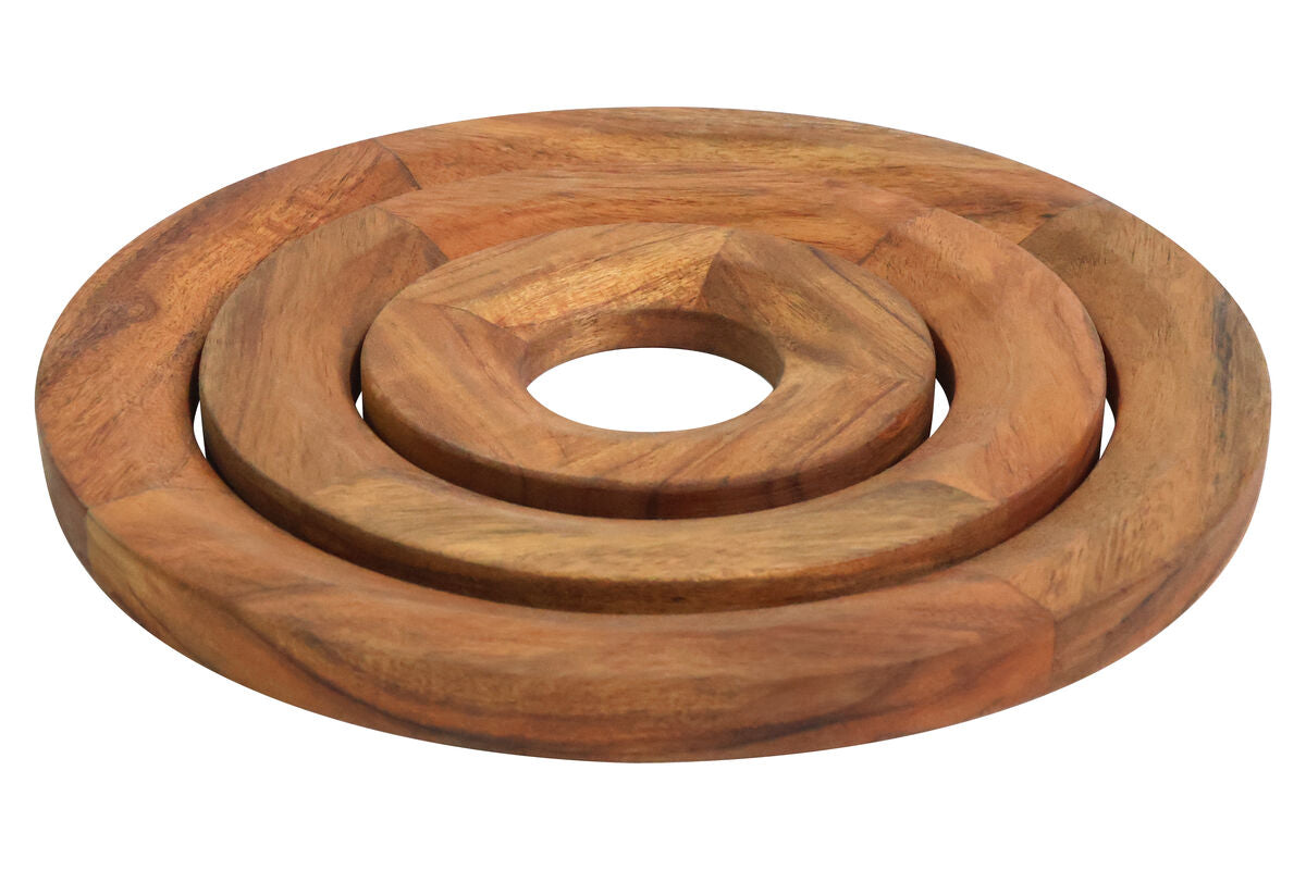Acacia Wood 3pc Round Trivet Set | Pazel