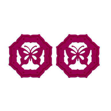 Felt Set of 2 Hot Pink Butterfly Hexagonal Placemats - image 1