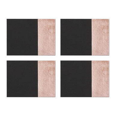 Geome Set of 4 Leather Effect Black and Rose Gold Placemats