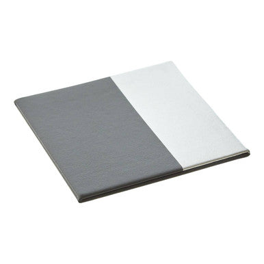 Geome Set Of 4 Leather Effect Grey And Silver Coasters