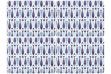 Patterned blue and white fabric swatch