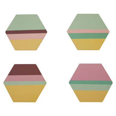 Mimo Set Of 4 Miami Striped Gold Foil Coasters