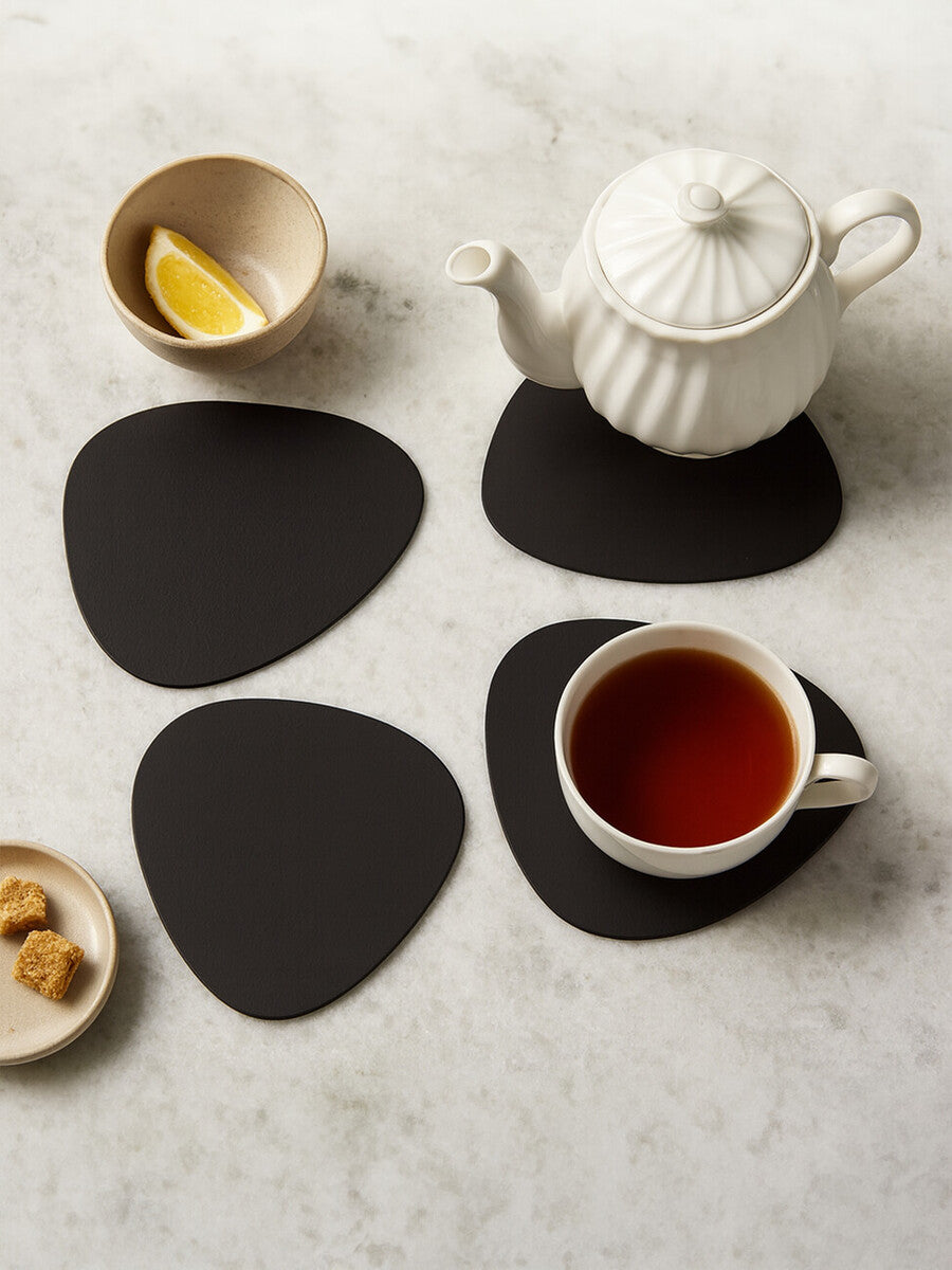 Catlins Pebble 4 Piece Black Leather Placemats