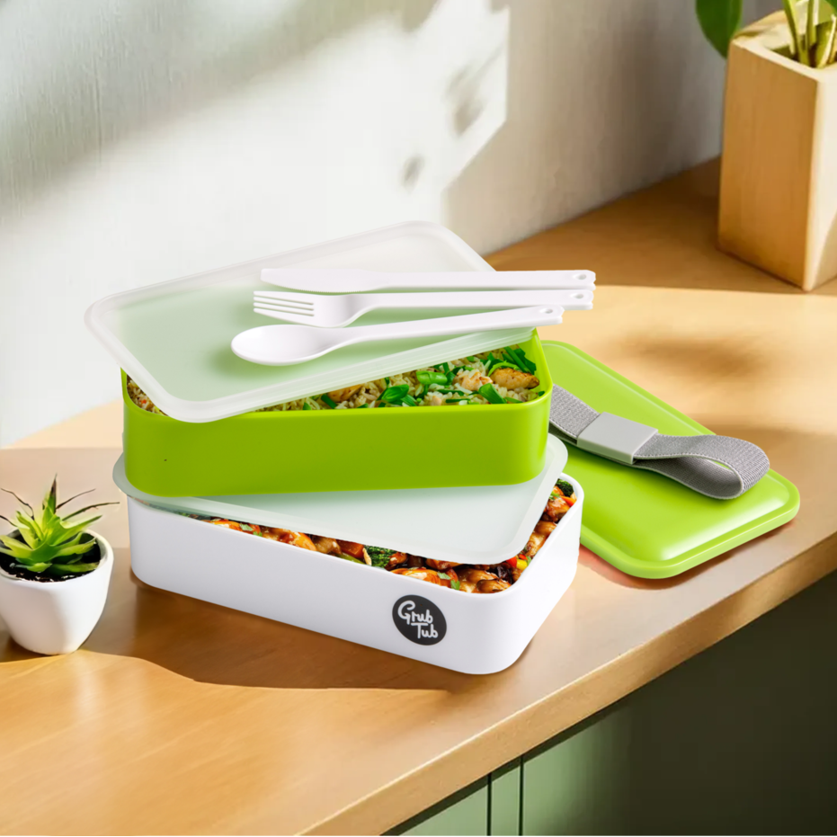 Grub Tub Green and White Stackable Lunch Box - image 5