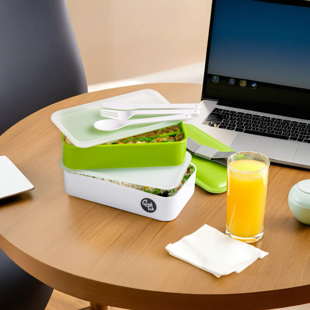 Grub Tub Green and White Stackable Lunch Box - image 6