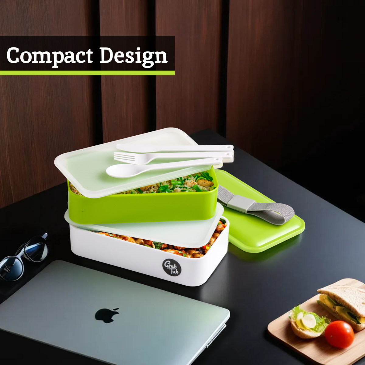 Grub Tub Green and White Stackable Lunch Box - image 2