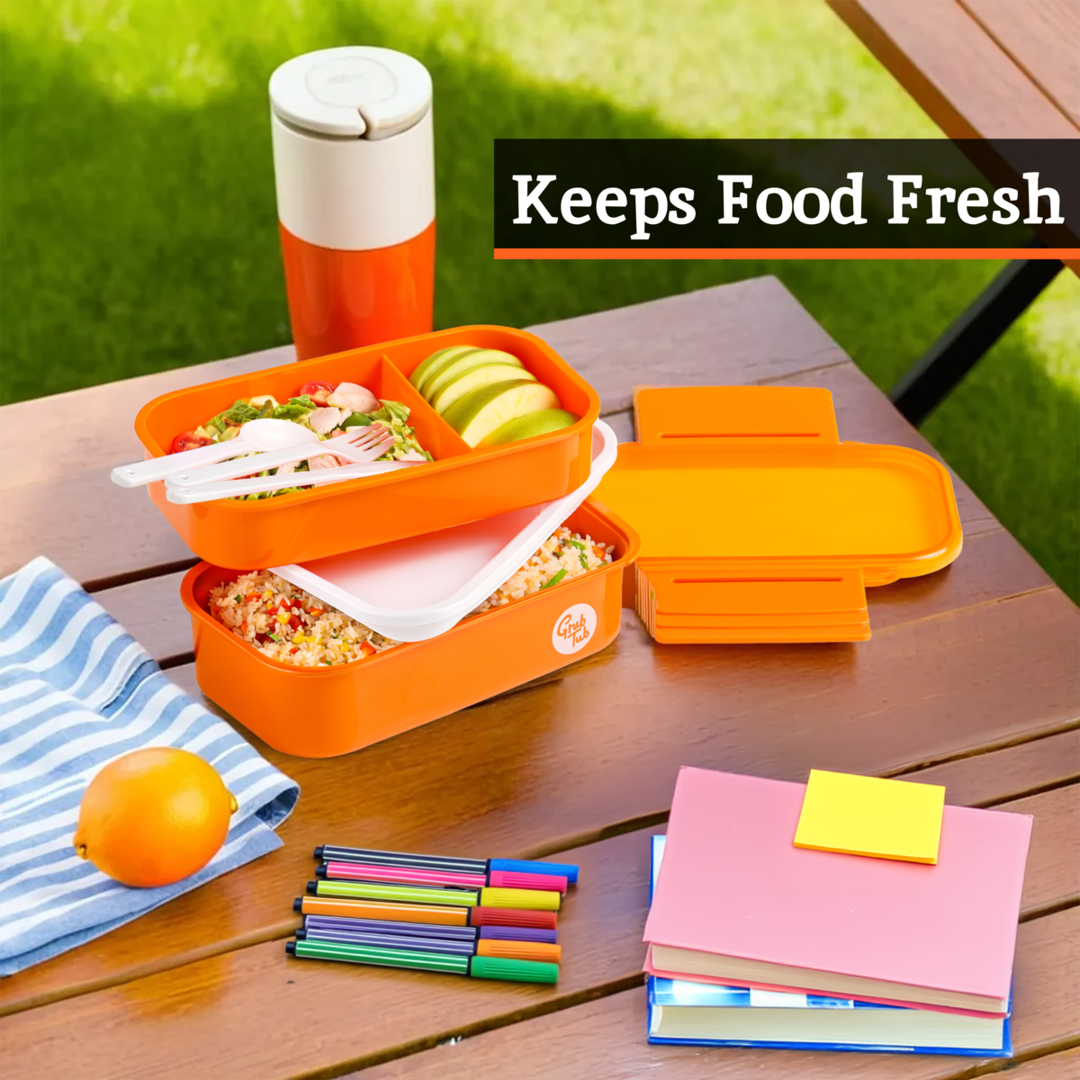 Grub Tub Orange 2 Tier Lunch Box - image 5