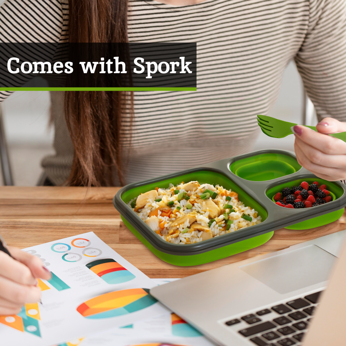 Grub Tub Green Collapsible Lunch Box With Spork - image 9