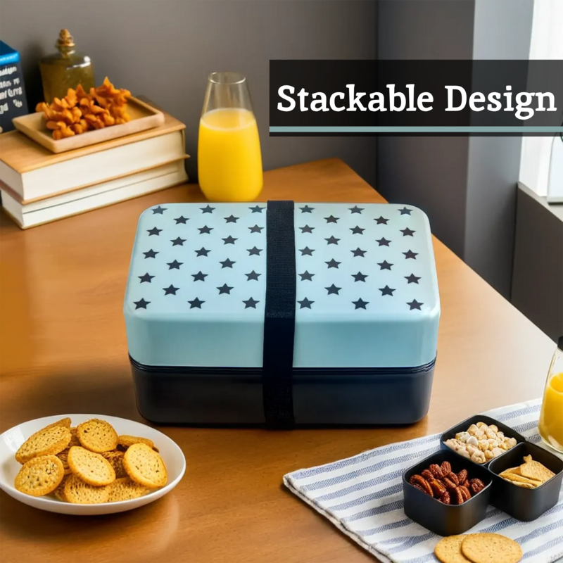 Grub Tub Light Blue Star Lunch Box With Cutlery