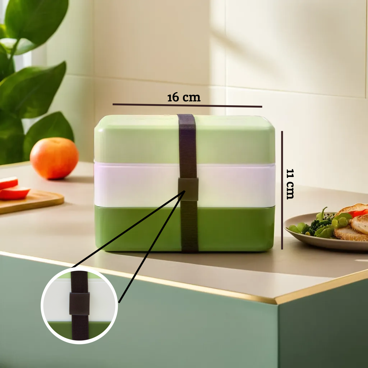 Grub Tub Three Compartment Green Lunch Box With Cutlery - Image 7