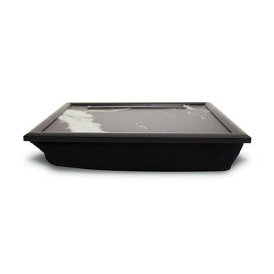 Black rectangular plastic container with a transparent lid on a white background