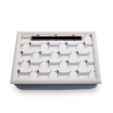 Rectangular box with dachshund pattern on a white background