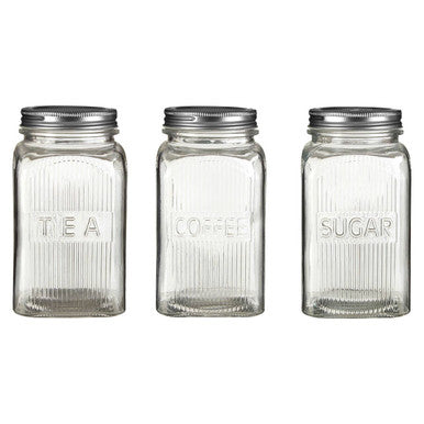 Luca Set Of Three Glass Jars With Silver Lids