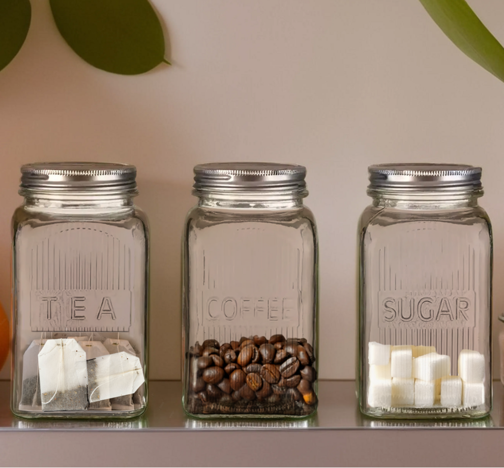 Luca Set Of Three Glass Jars With Silver Lids