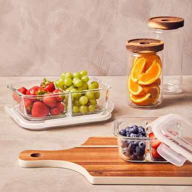 Freska 2 Section Rectangular Glass Container With Lid 640 Ml