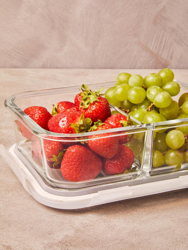 Freska 2 Section Rectangular Glass Container With Lid 640 Ml