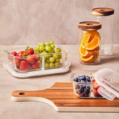 Freska 2 Section Rectangular Glass Container With Lid 1040 Ml