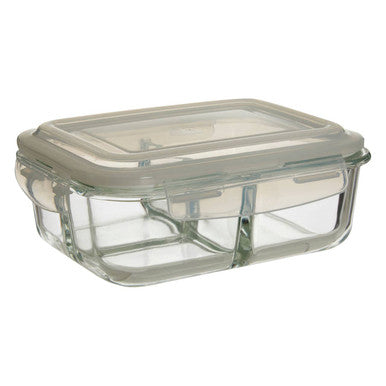 Freska 3 Section Rectangular Glass Container With Lid 1040 Ml