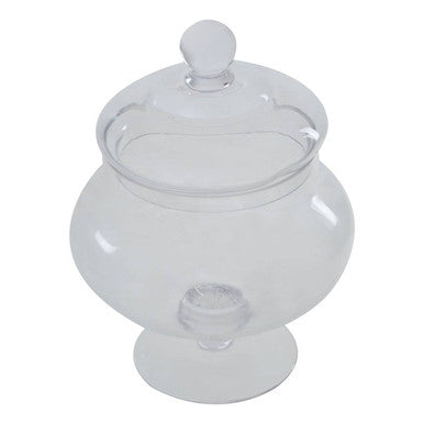 Clear glass jar with a lid on a white background