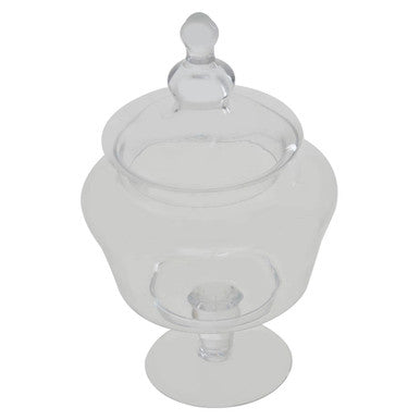 White urn-shaped candle holder with a lid on a white background