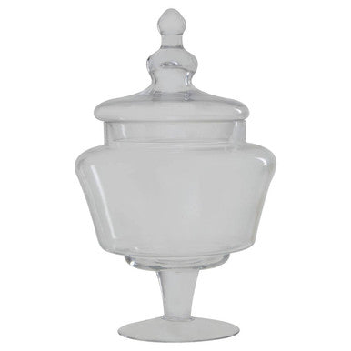 Clear glass jar with a lid on a white background