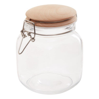 Luca Square 1050Ml Glass Jar With Wooden Lid - image 1