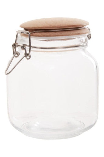 Luca Square 1050Ml Glass Jar With Wooden Lid