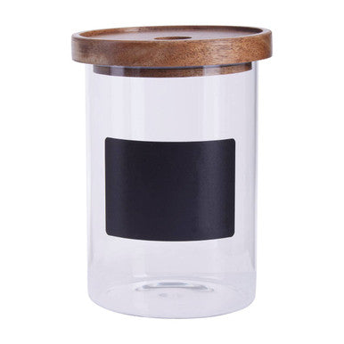 Tromso Glass Storage Jar with Acacia Lid and Chalkboard 950 ml - image 1
