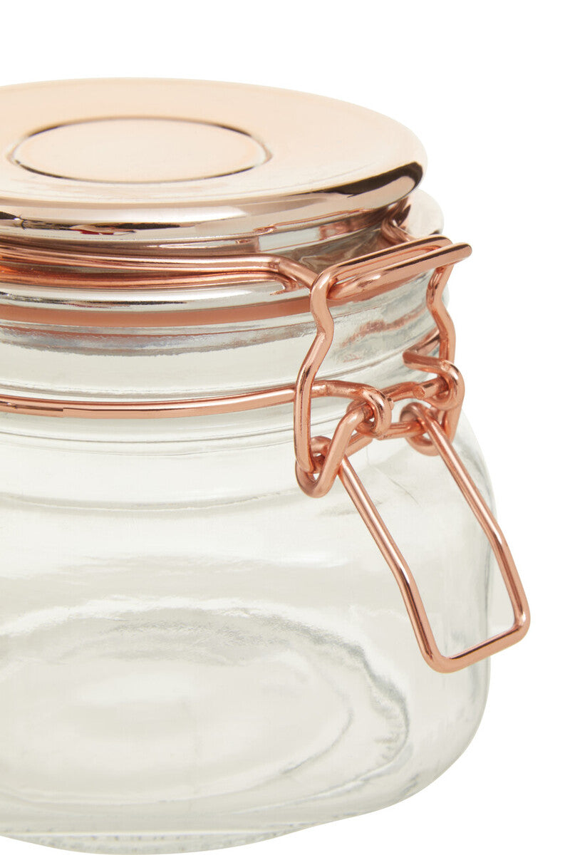 500Ml Sqr Glass Jar Clip Top Rose Gold Lid