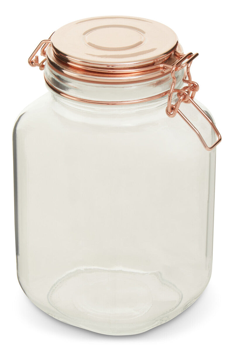 2000Ml Sqr Glass Jar Clip Top Rose Gold Lid
