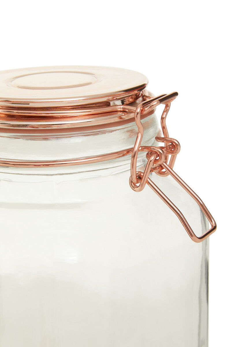 2000Ml Sqr Glass Jar Clip Top Rose Gold Lid