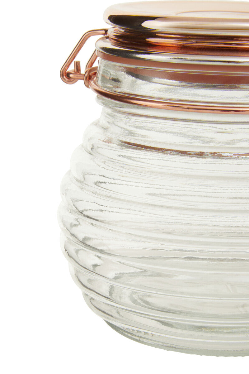 600Ml Rnd Glass Jar Clip Top Rose Gold Lid