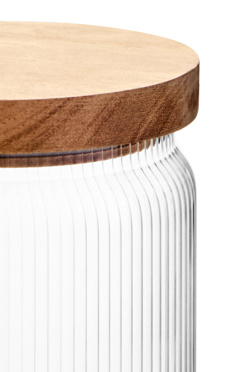 Freska Ribbed Round Glass Jar with Acacia Wood Lid 870ml