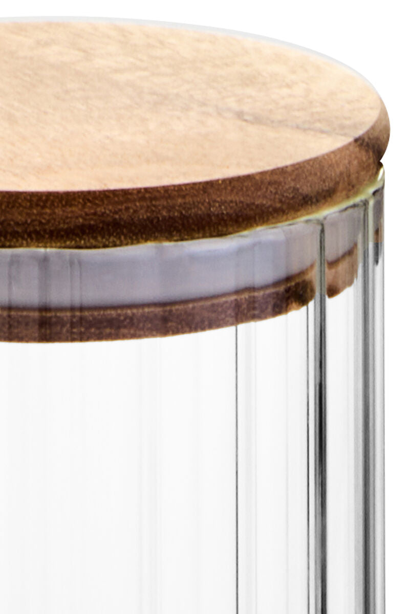 Freska Ribbed Round Glass Jar with Acacia Wood Lid 550ml
