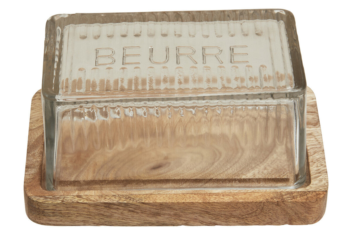 Garner Glass Butter Dish with Mango Wood Base