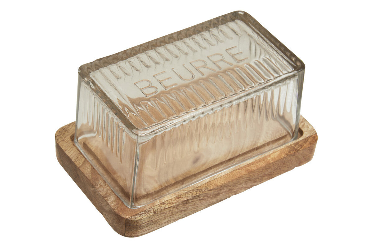 Garner Glass Butter Dish with Mango Wood Base