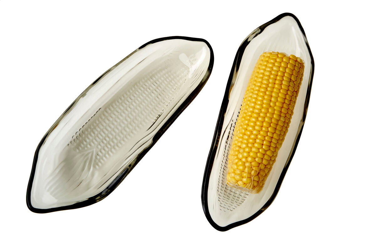 Vidrio Set Of Two Corn On The Cob Grey Coloured Glass Dishes