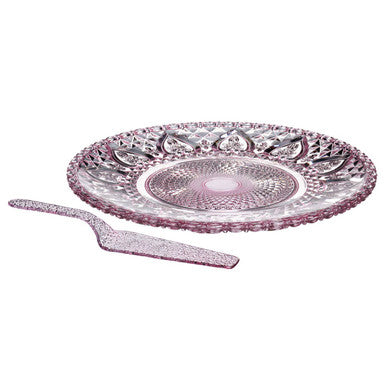Molly Pink Glass Cake Plate And Slice