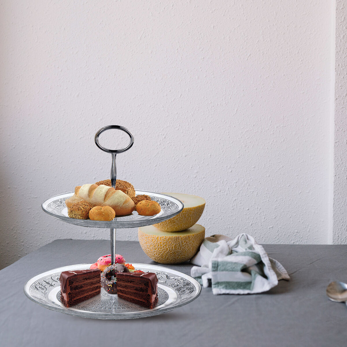 Molly Clear Glass 2 Tier Cake Stand