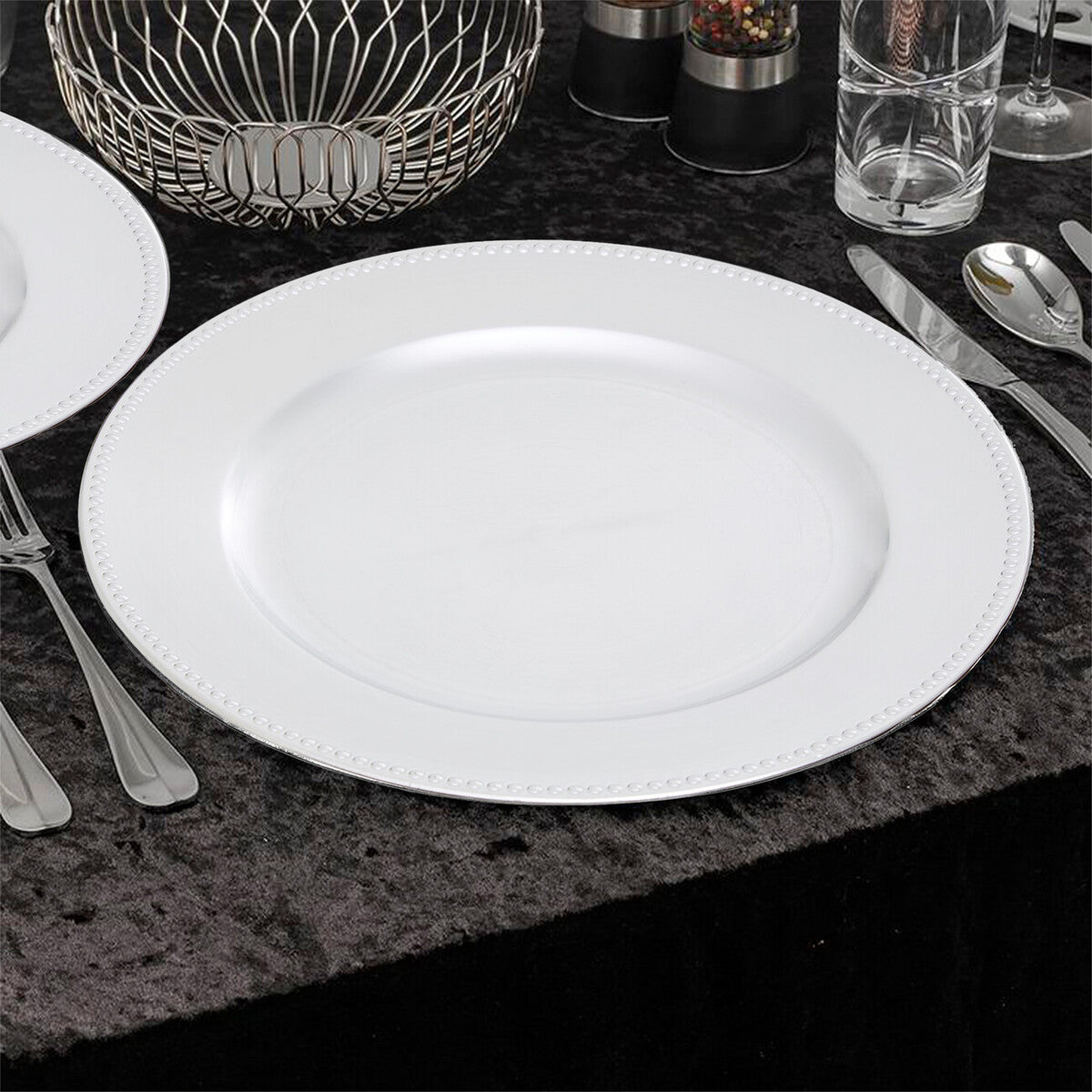 Dia Silver Charger Plate With Dotted Rim