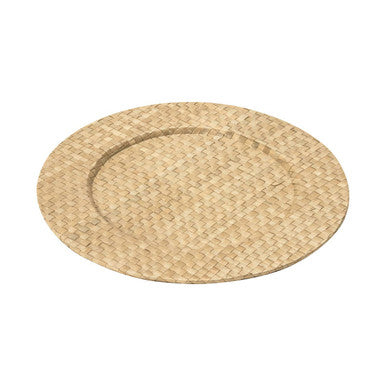 Round woven placemat on a white background