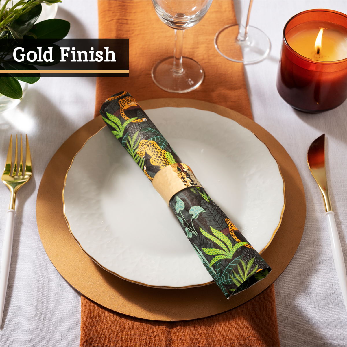 Set Of Four Brass Finish Napkin Rings