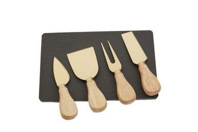 Carter Slate Board And 4 Piece Cheese Knife Set In Gold Finish - image 3