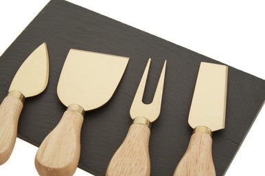 Carter Slate Board And 4 Piece Cheese Knife Set In Gold Finish - image 6