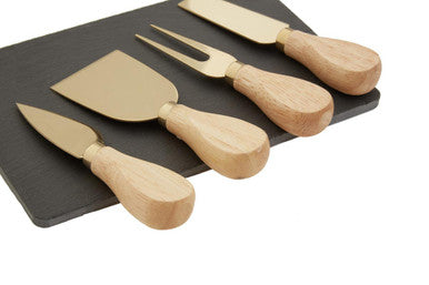 Carter Slate Board And 4 Piece Cheese Knife Set In Gold Finish - image 7