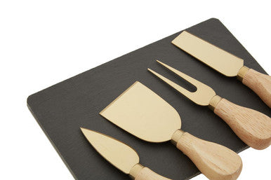 Carter Slate Board And 4 Piece Cheese Knife Set In Gold Finish - image 8