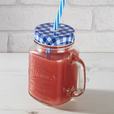 Embossed Mason Square Jar Mug With Blue Gingham Lid - image 2